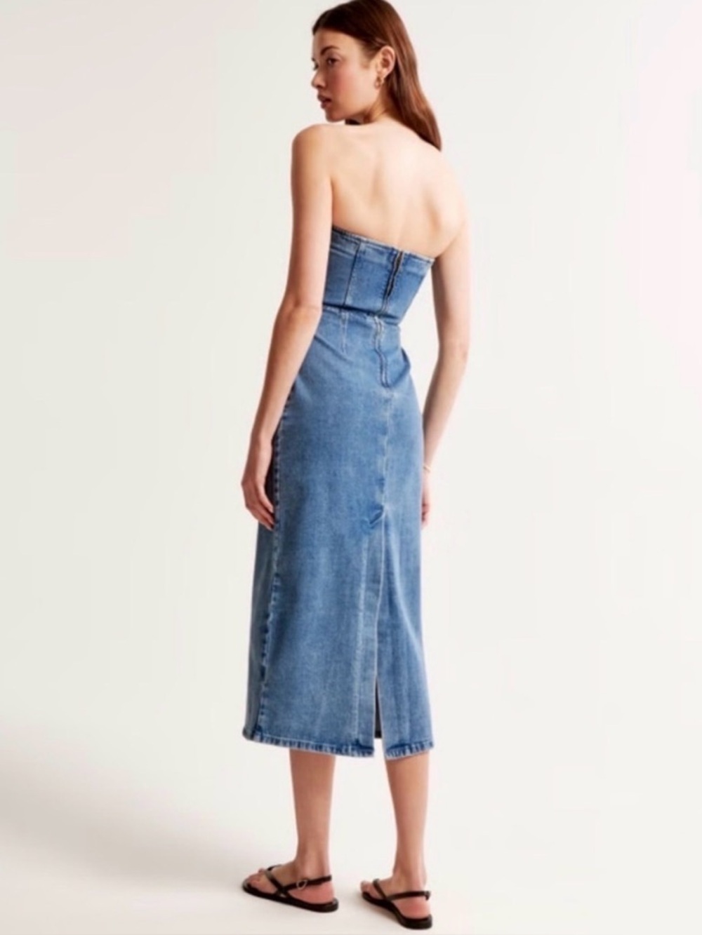 NWT Abercrombie & Fitch Strapless Denim Midi Dress Medium Wash Mila XXS 00 0 - Picture 5 of 16